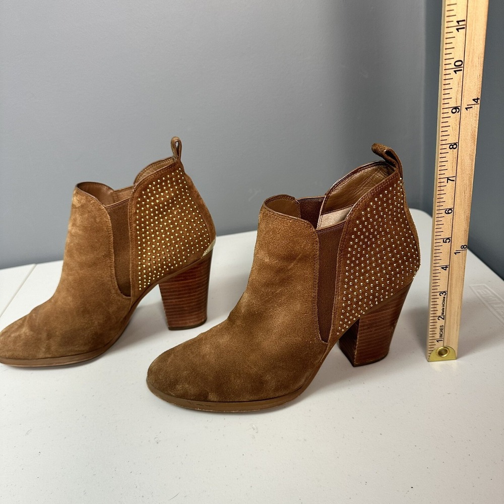 Michael Kors Womens 9.5C Camel Suede Studed Western booties 3 In Heel Boho - Picture 3 of 7